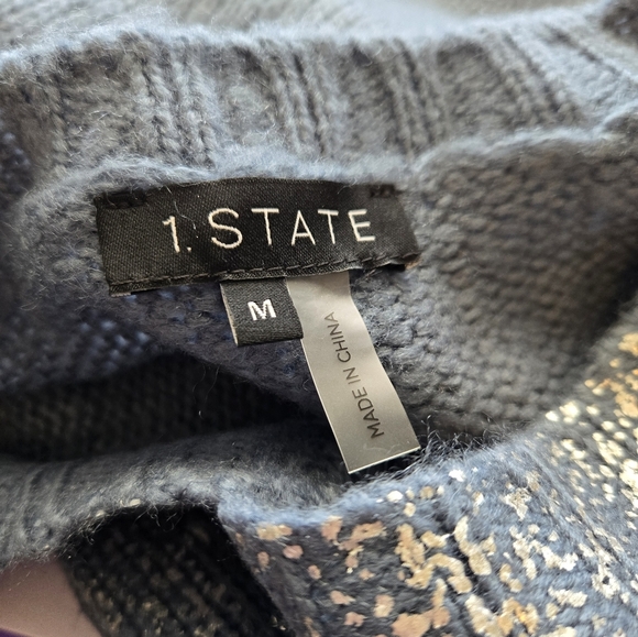 1.State Womens Sweater Sz M Blue-Metallic Silver Throughout Front Oversized - Picture 11 of 11
